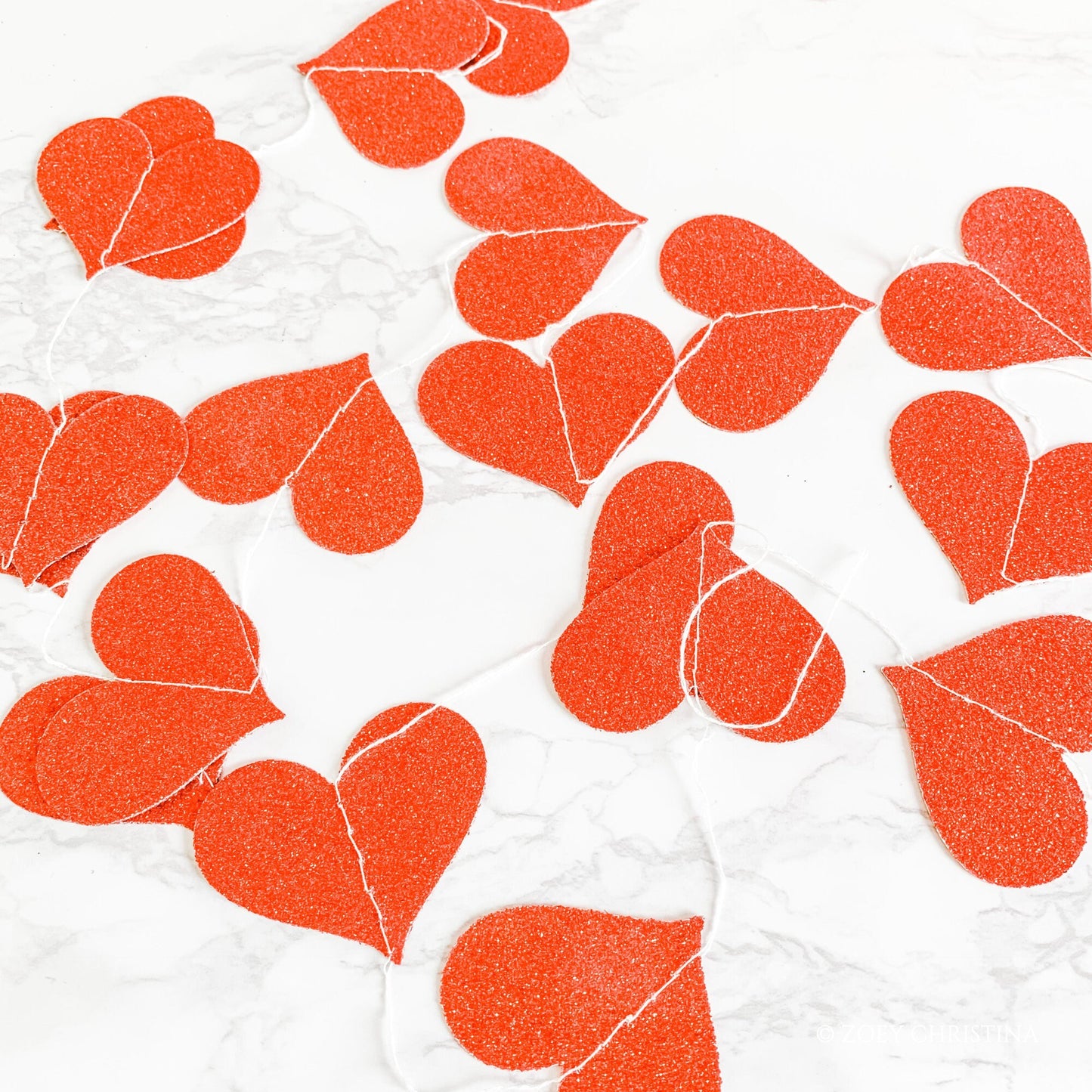 Red Glitter Heart Garland Backdrop: Bridal Shower, Photo Booth Decor (12 Strips)