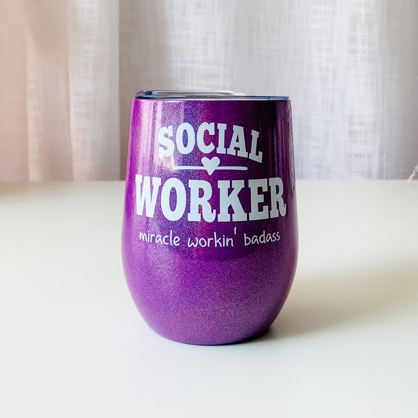 Funny Social Worker Gift: Iridescent Purple Travel Wine Tumbler
