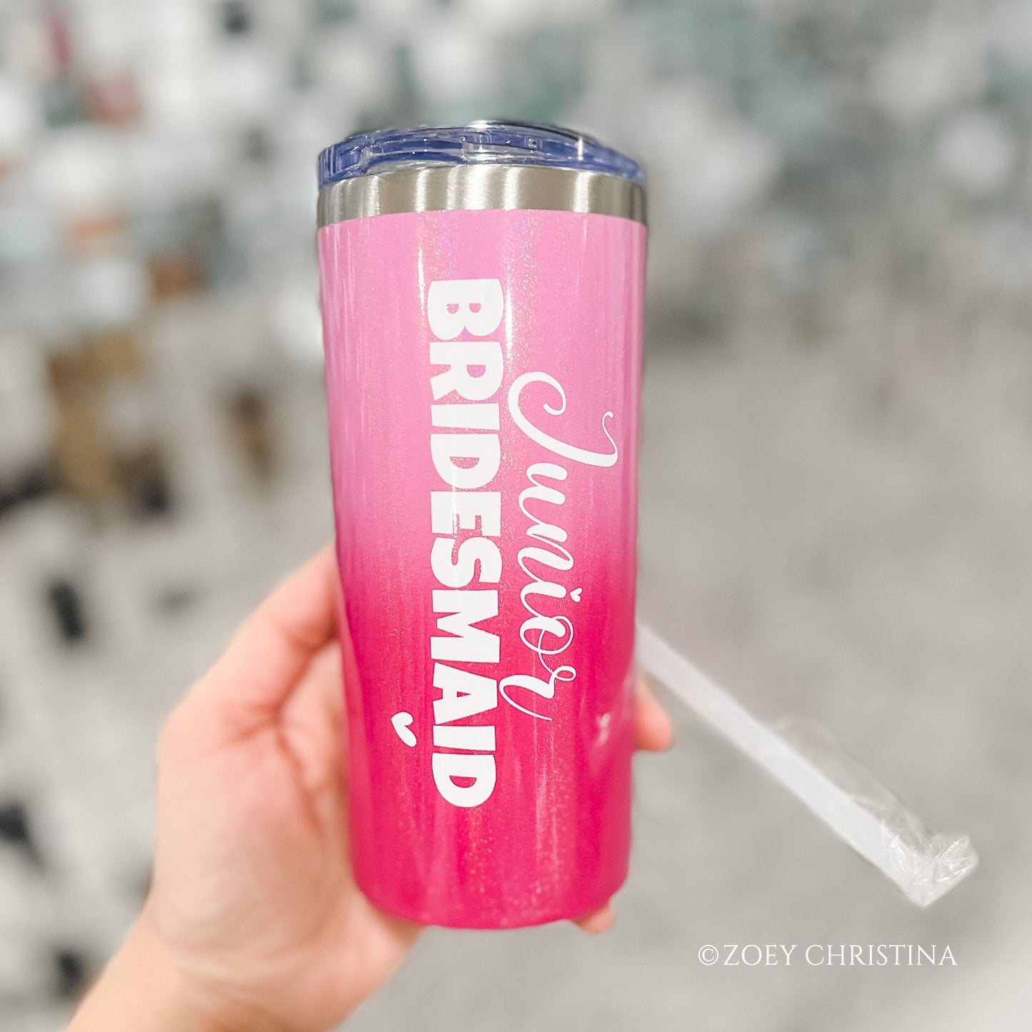 Junior Bridesmaid Tumbler: Pink Ombré Stainless Steel, 16 oz