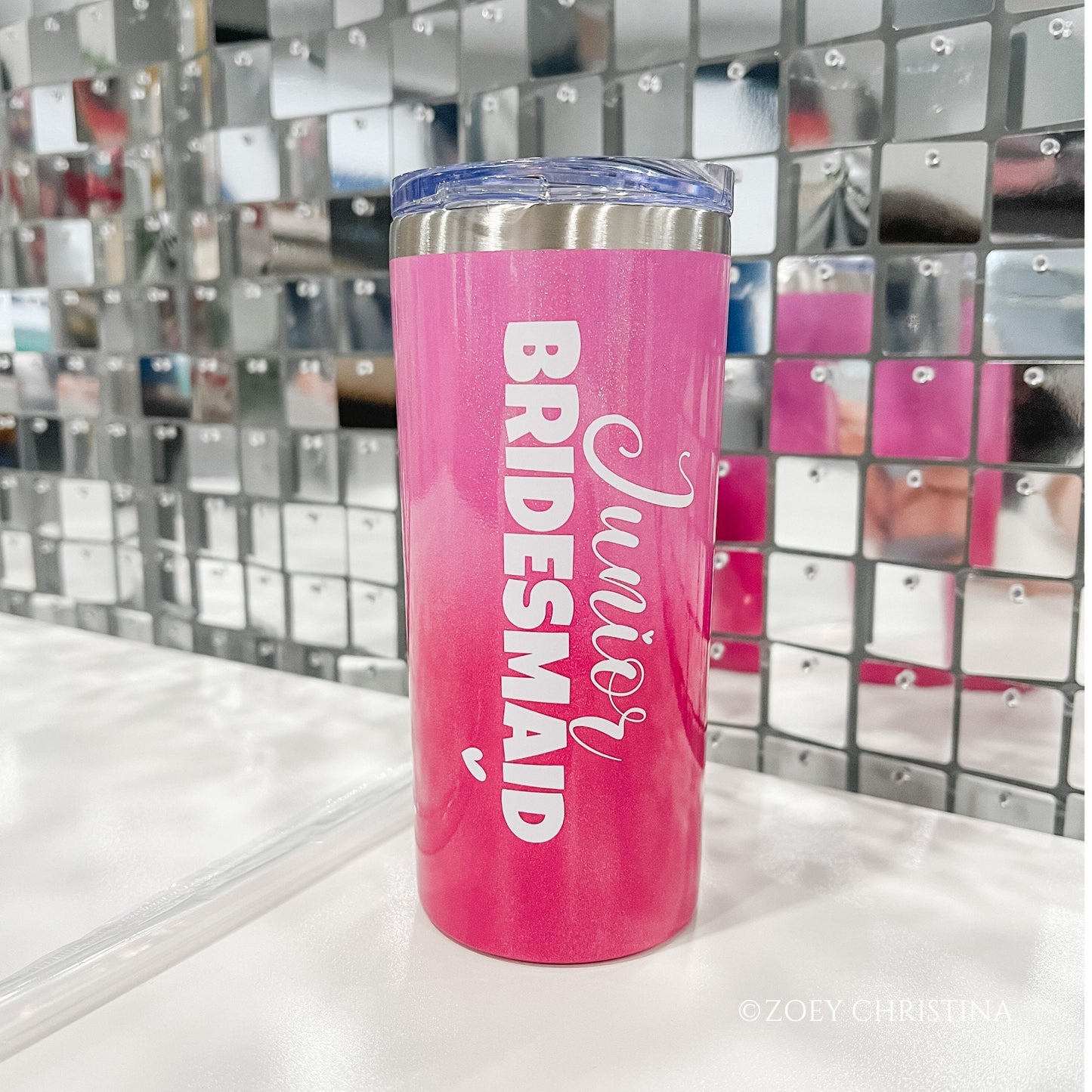 Junior Bridesmaid Tumbler: Pink Ombré Stainless Steel, 16 oz