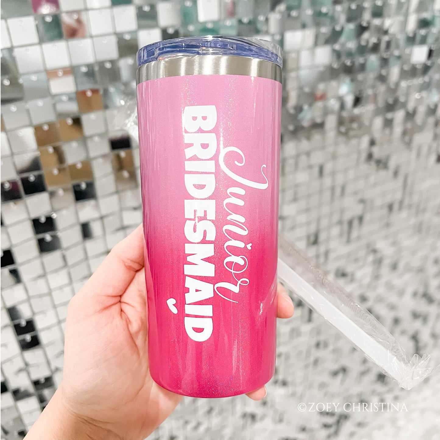 Junior Bridesmaid Tumbler: Pink Ombré Stainless Steel, 16 oz
