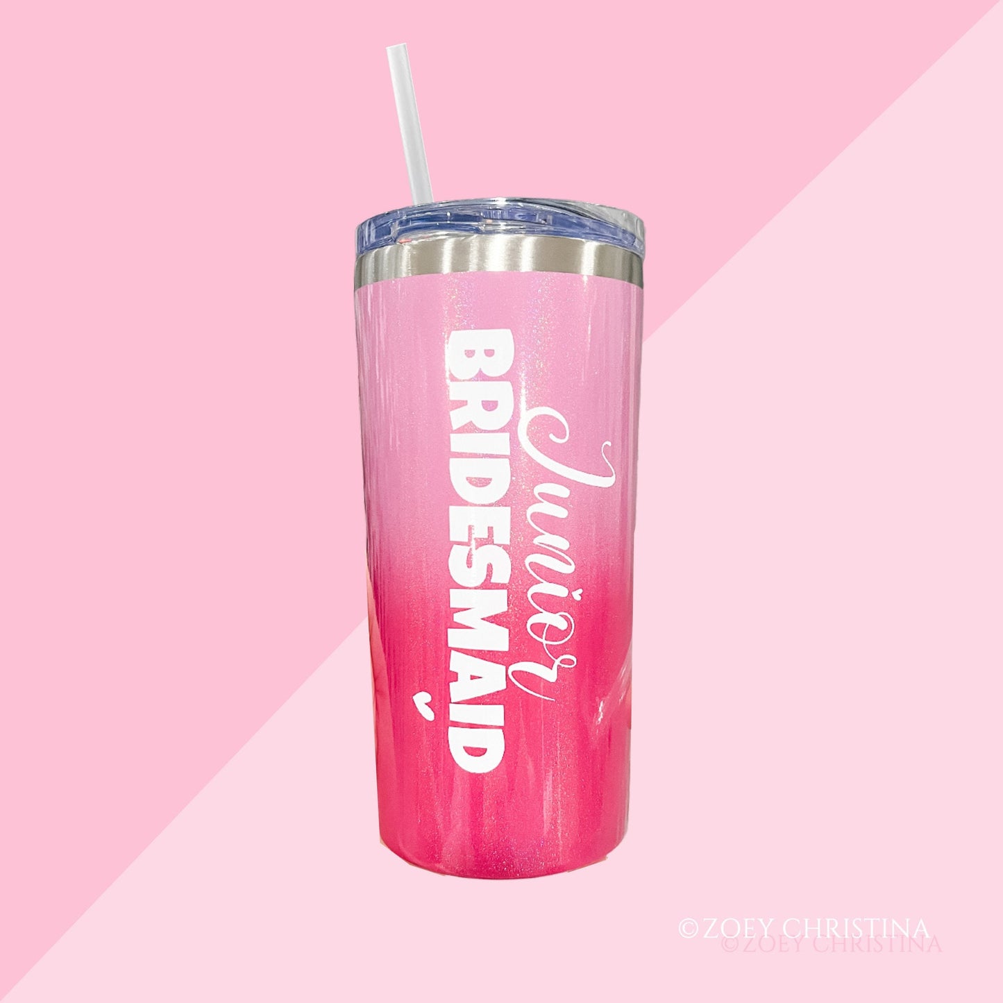 Junior Bridesmaid Tumbler: Pink Ombré Stainless Steel, 16 oz