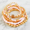 Best Friend Bracelet for 2 - Pink & Gold Stacking Bracelet Set - 6 or 7 Stack Bracelets with Optional Initial Charm