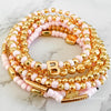 Best Friend Bracelet for 2 - Pink & Gold Stacking Bracelet Set - 6 or 7 Stack Bracelets with Optional Initial Charm