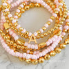 Best Friend Bracelet for 2 - Pink & Gold Stacking Bracelet Set - 6 or 7 Stack Bracelets with Optional Initial Charm