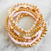 Best Friend Bracelet for 2 - Pink & Gold Stacking Bracelet Set - 6 or 7 Stack Bracelets with Optional Initial Charm
