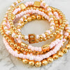 Best Friend Bracelet for 2 - Pink & Gold Stacking Bracelet Set - 6 or 7 Stack Bracelets with Optional Initial Charm