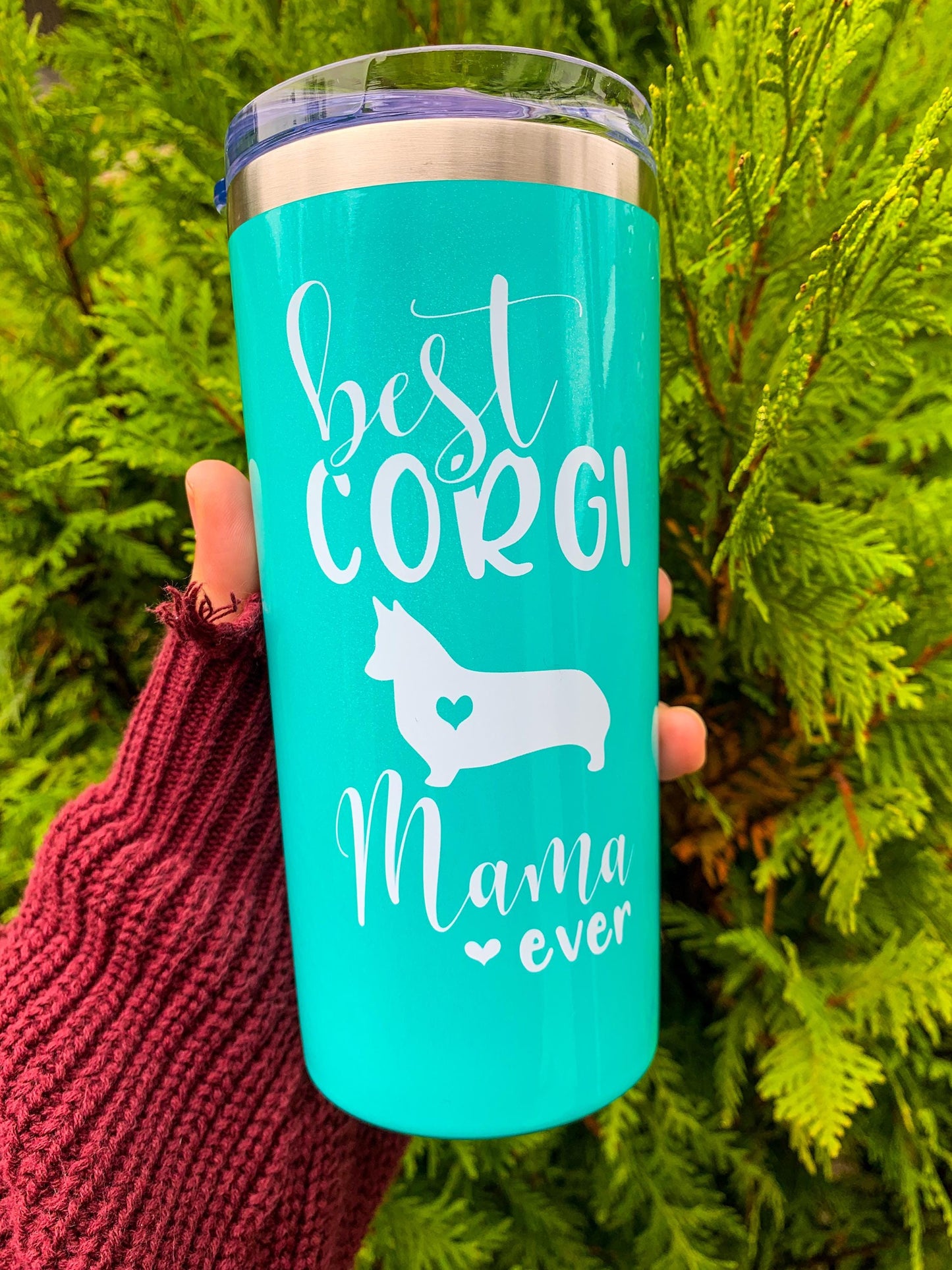 Corgi Mama Stainless Steel Tumbler: Mint Iridescent 16oz Dog Mom Gift