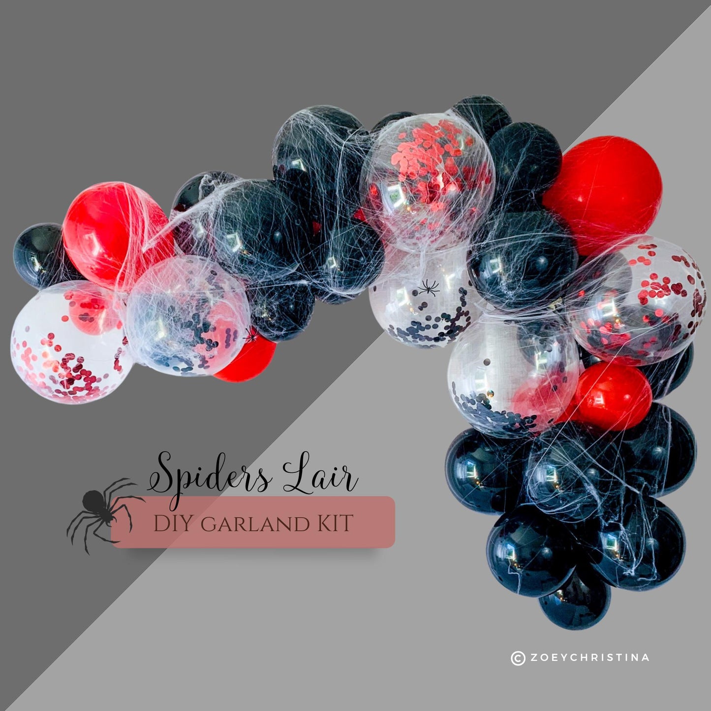 🕷️ Black & Red Balloon Garland Kit with Faux Spider Web Accent [Other colors Available]