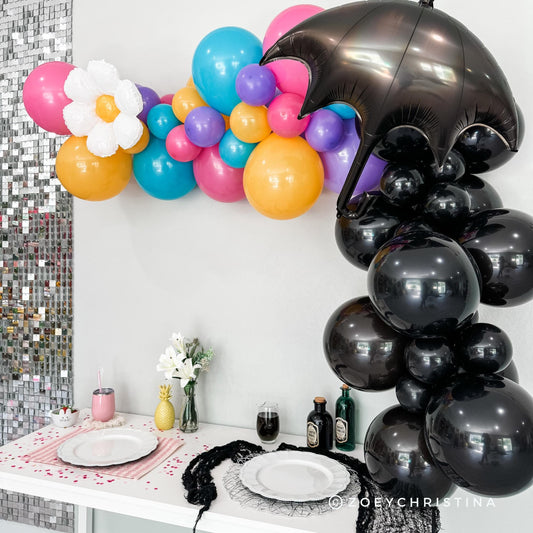 Wednesday Mood Party Decor | Moody Bright BFF Balloon Garland Kit – Dual Aesthetic Party Decor | Black & Colorful Pastel Opposites Attract