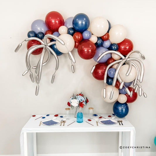 Vintage Americana Balloon Garland Kit – Red White Blue Firework Balloons | 4th of July, Memorial Day, Patriotic Party Decor