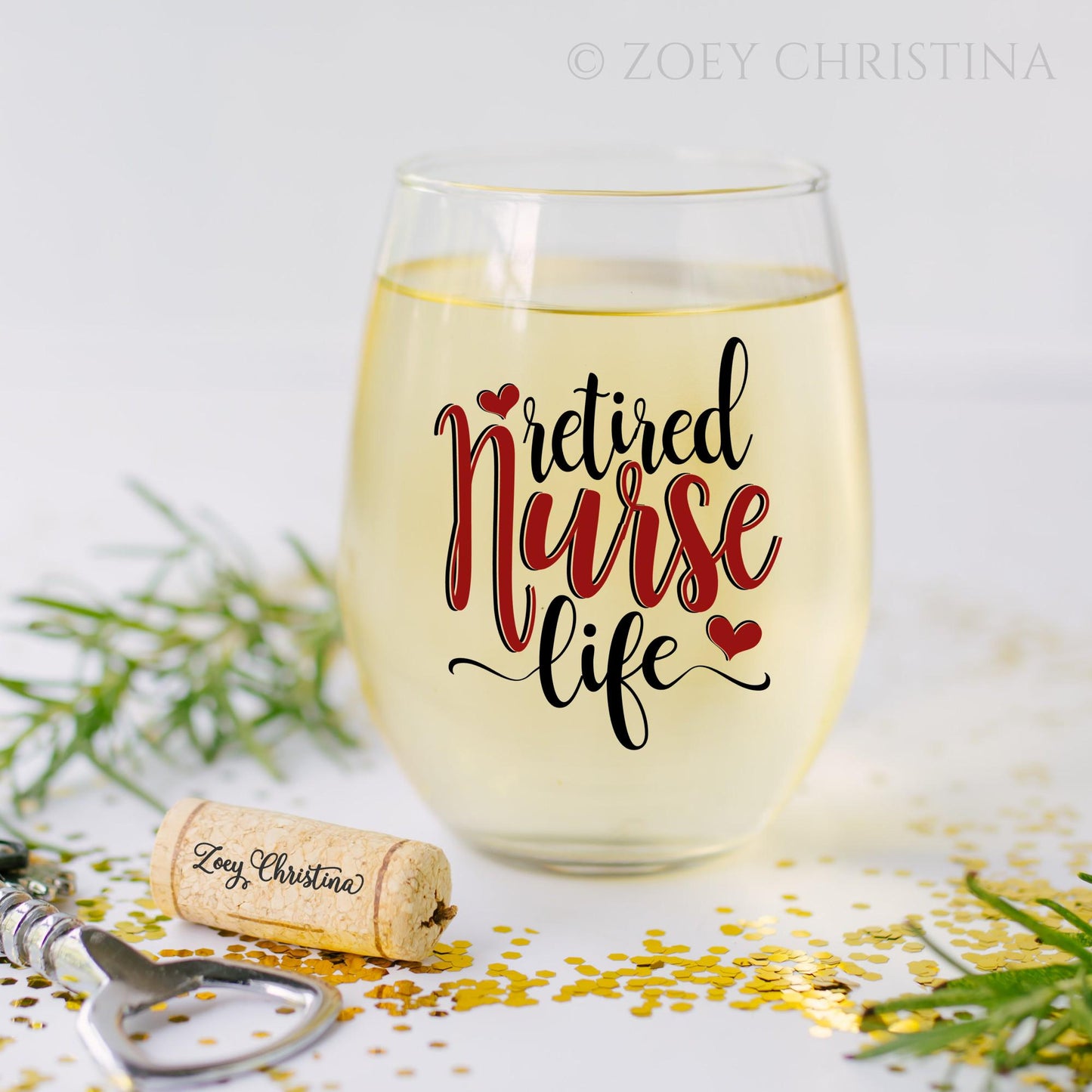 Retired Nurse Stemless Wine Glass: Red & Black Design - 18oz Retirement Gift
