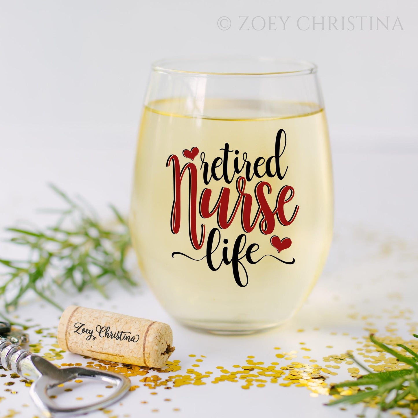Retired Nurse Stemless Wine Glass: Red & Black Design - 18oz Retirement Gift
