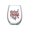 Retired Nurse Stemless Wine Glass: Red & Black Design - 18oz Retirement Gift