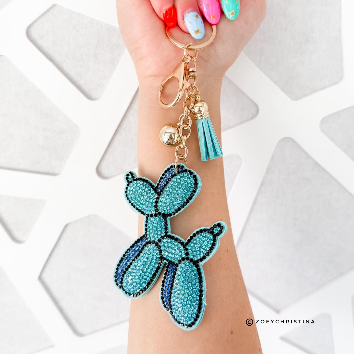 Balloon Dog Keychain with Rhinestones | Sparkly Purse Charm with Tassel | Cute Gift Idea for Women, Teens, Bag or Backpack Accessory