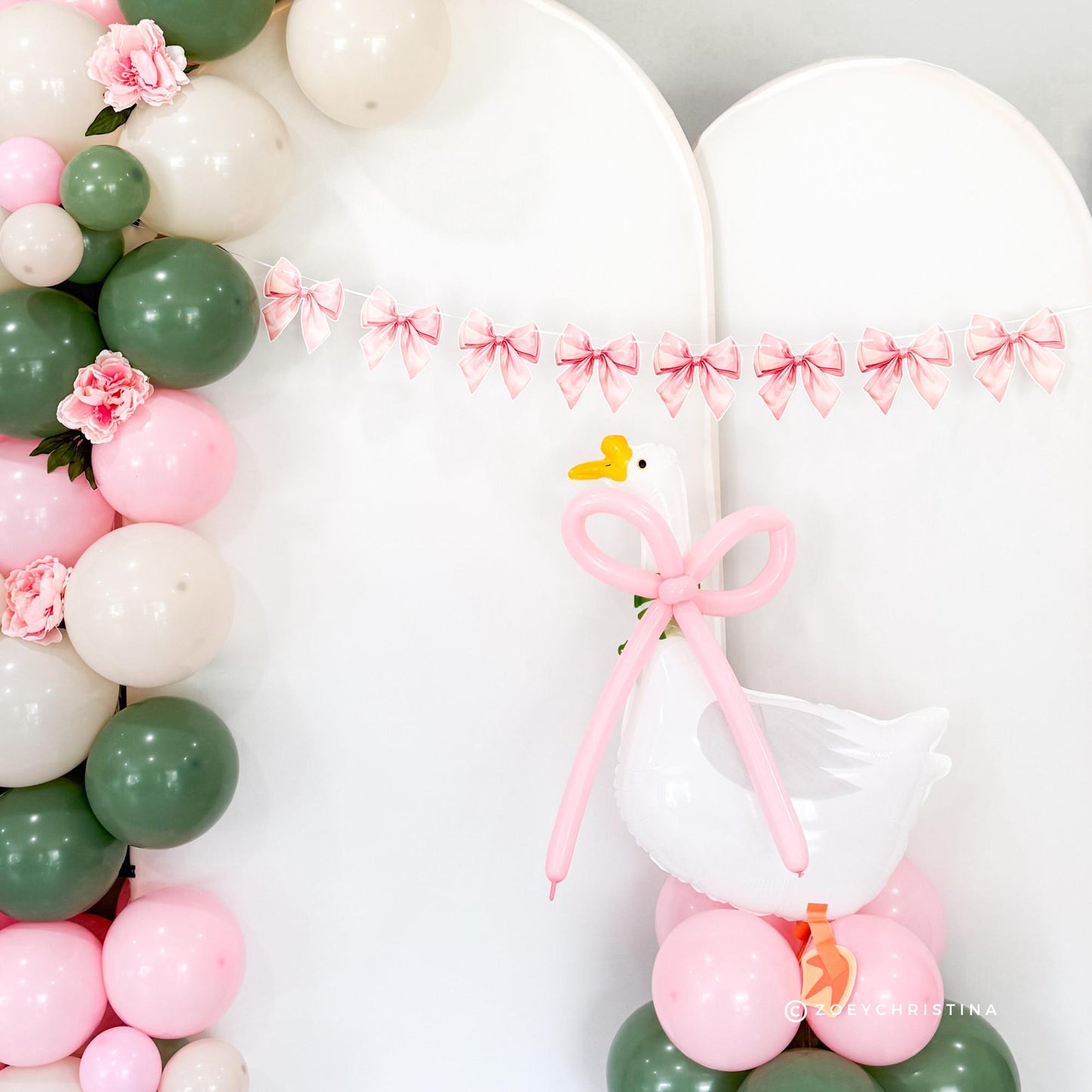 Pink Bow Banner – Girly Ribbon Garland for Bachelorette, Birthday, or Coquette Party Decor | Printed Bow Pennant, Pink Bow Garland