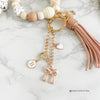 Pink Bow Initial Bag Charm, Gold-Tone Clip-On Personalized Keychain With Heart Accent