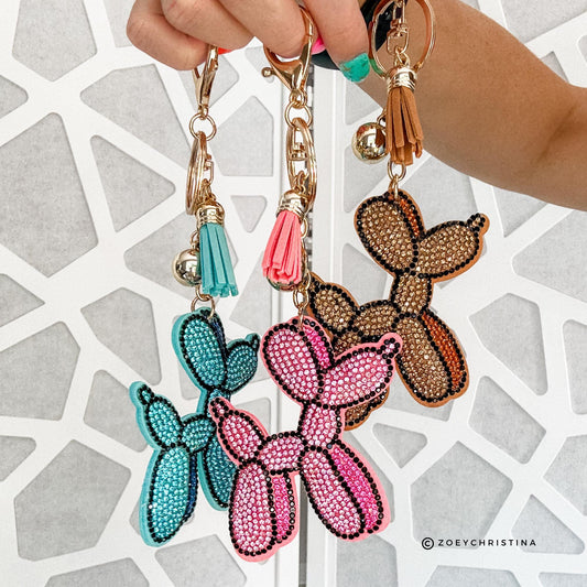 Balloon Dog Keychain with Rhinestones | Sparkly Purse Charm with Tassel | Cute Gift Idea for Women, Teens, Bag or Backpack Accessory
