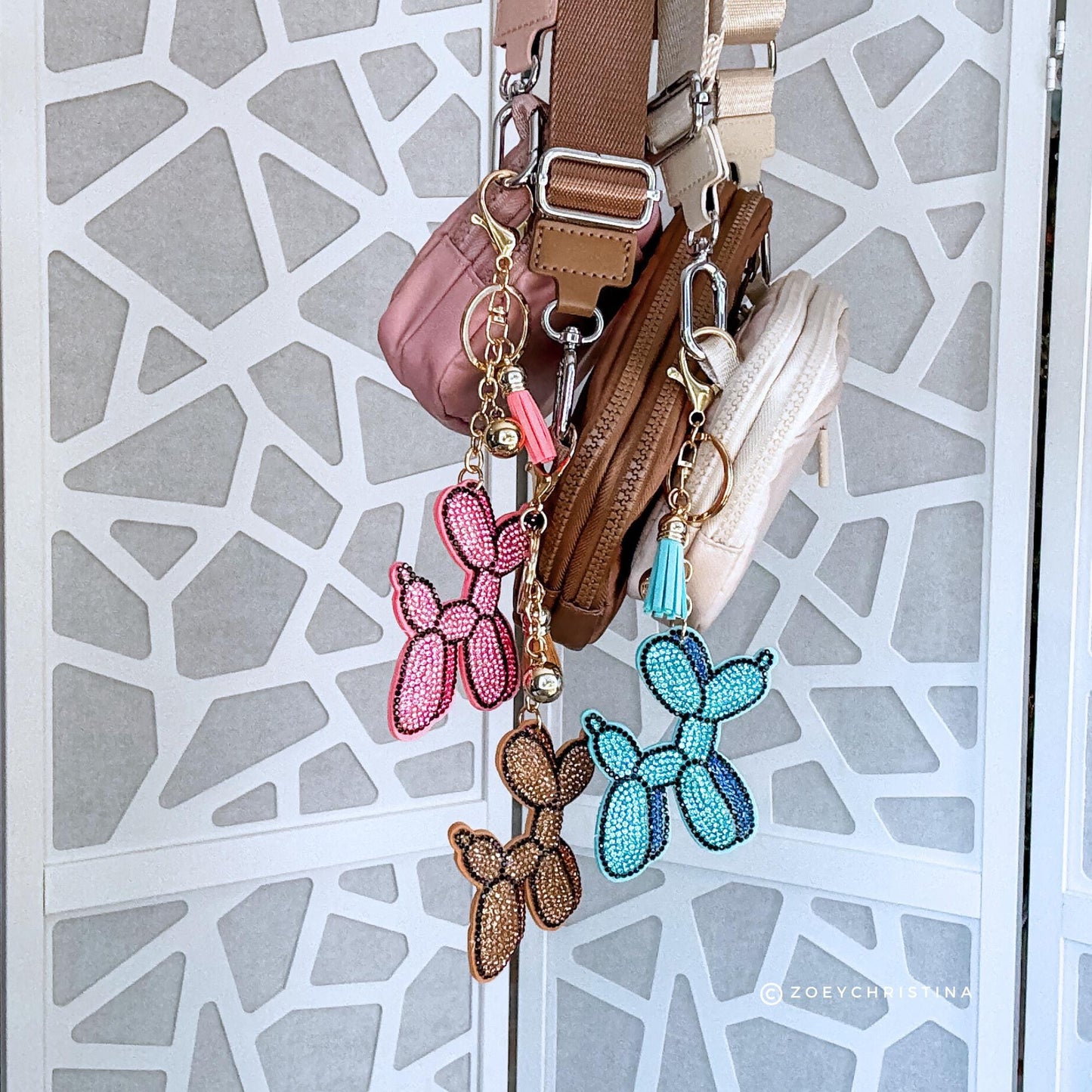 Balloon Dog Keychain with Rhinestones | Sparkly Purse Charm with Tassel | Cute Gift Idea for Women, Teens, Bag or Backpack Accessory