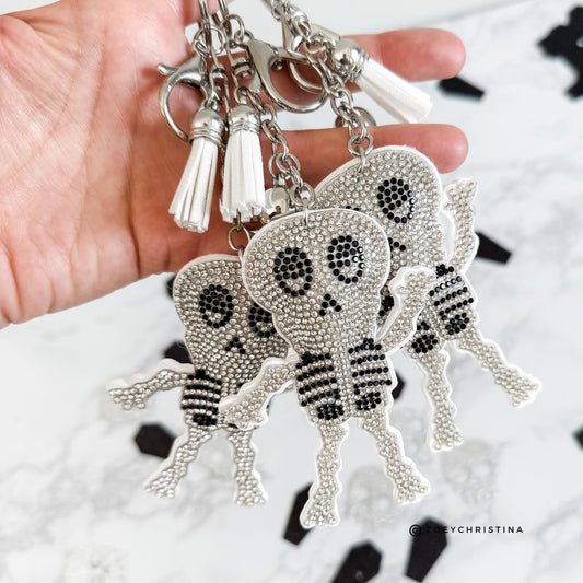 Rhinestone Skeleton Keychain, Halloween Charm for Backpacks, Bags & Medical Workers, Cute Spooky Chain for Radiology, Anatomy, Health Pros