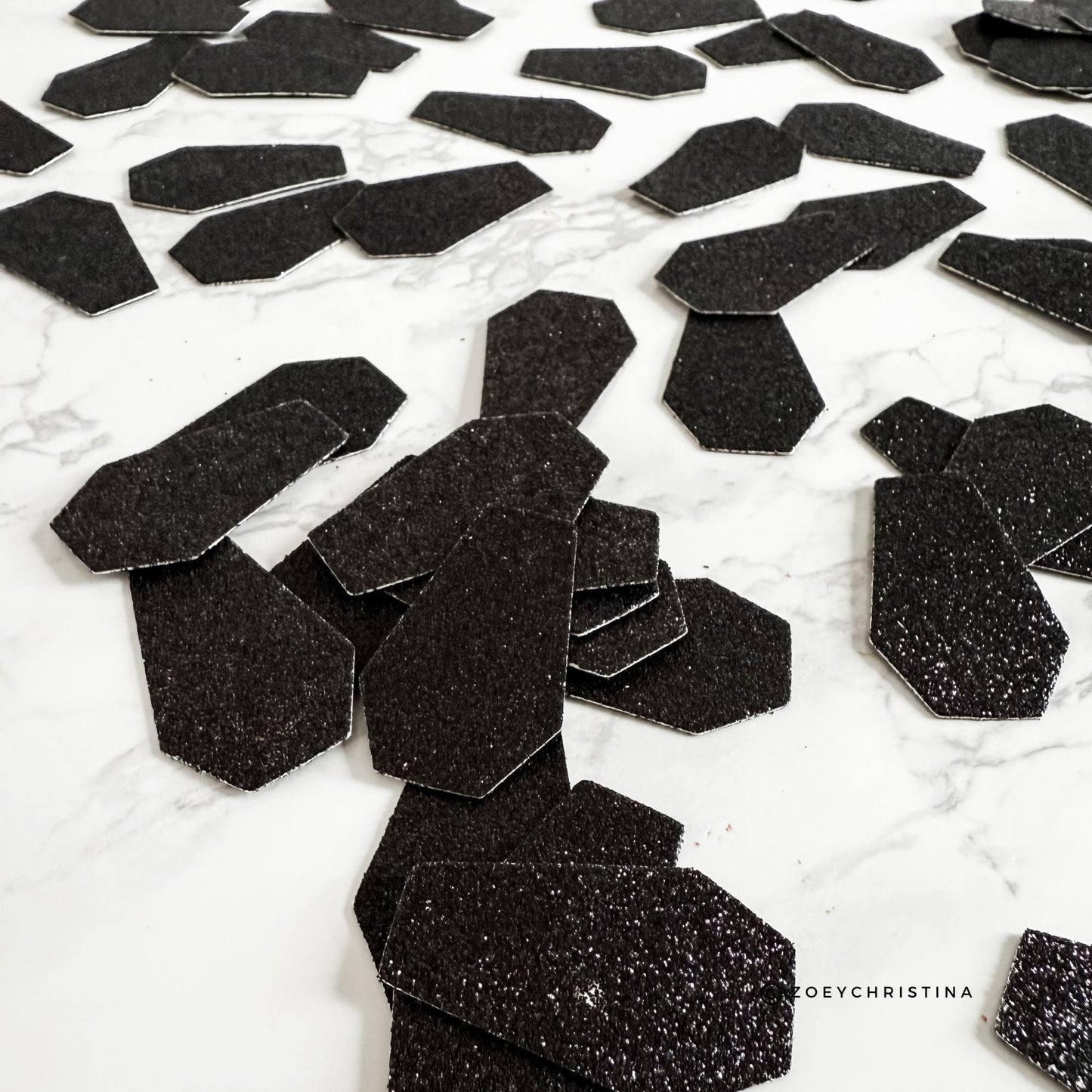 100pc Skull or Coffin Glitter Confetti – Halloween Party Table Decor | 1.5&quot; Silver & Black | Spooky Bachelorette | Gothic Cardstock Cutouts