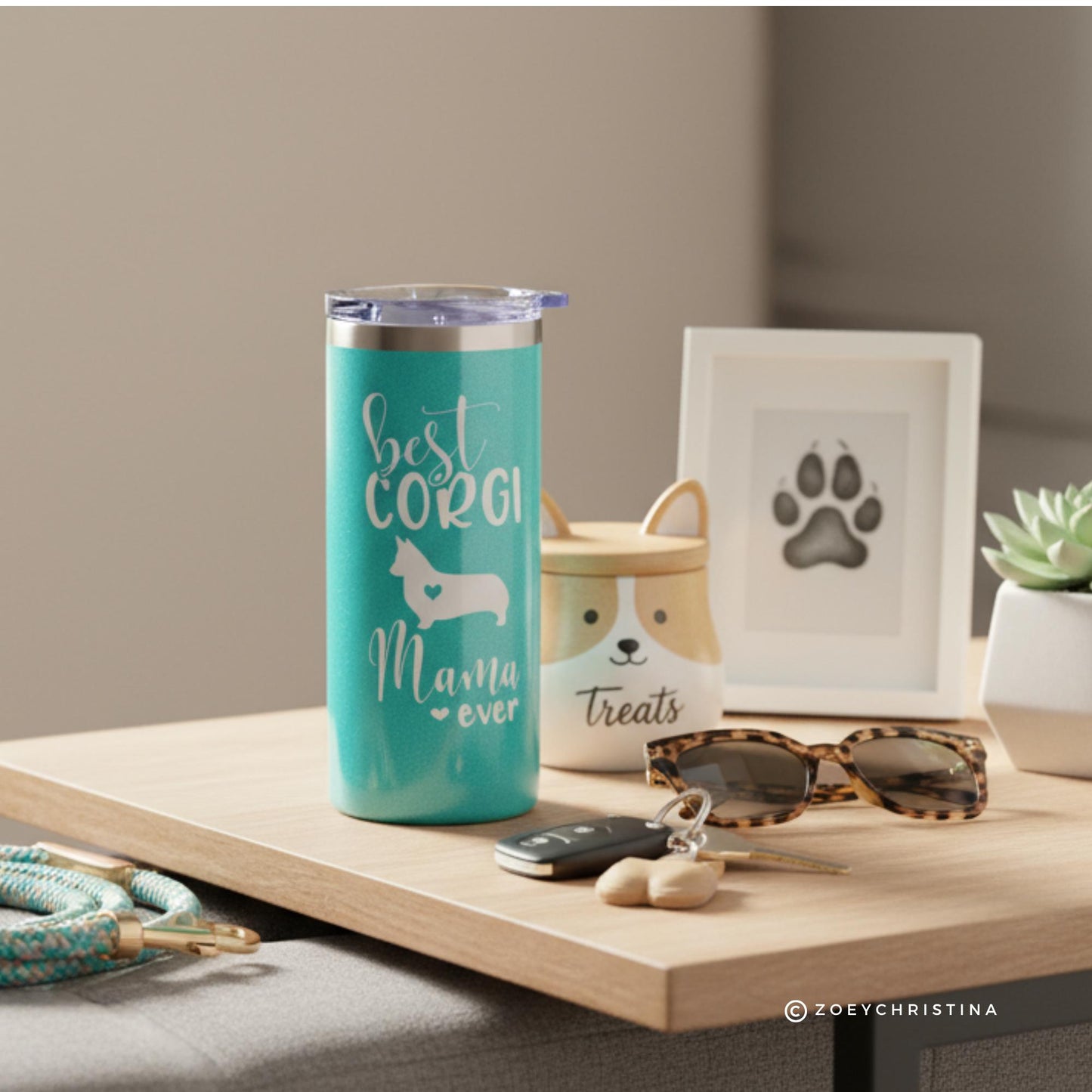 Corgi Mama Stainless Steel Tumbler: Mint Iridescent 16oz Dog Mom Gift