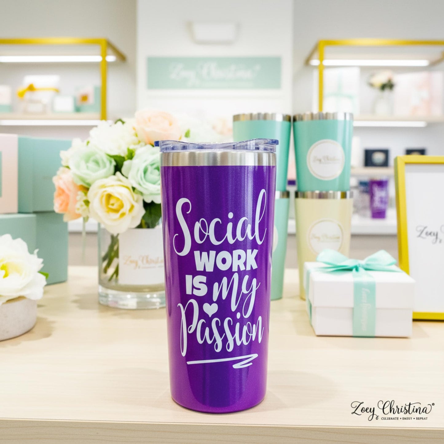 Social Work Passion Tumbler: Purple Iridescent Stainless Steel 16oz Cup