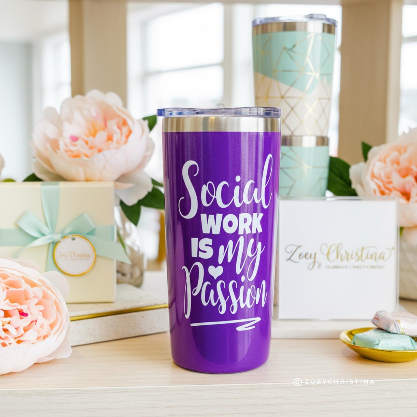 Social Work Passion Tumbler: Purple Iridescent Stainless Steel 16oz Cup