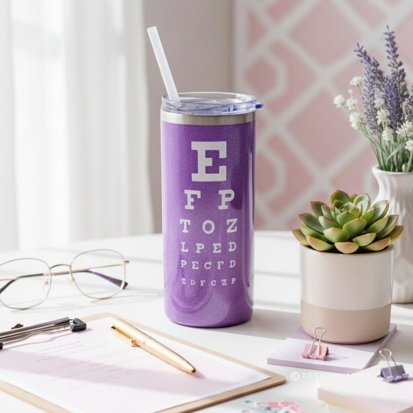 Optometry Coffee Tumbler: Eye Chart Travel Cup for Eye Doctors, Optometrists, Students