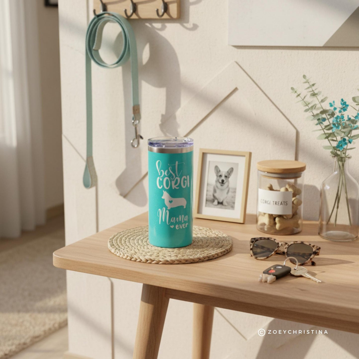 Corgi Mama Stainless Steel Tumbler: Mint Iridescent 16oz Dog Mom Gift