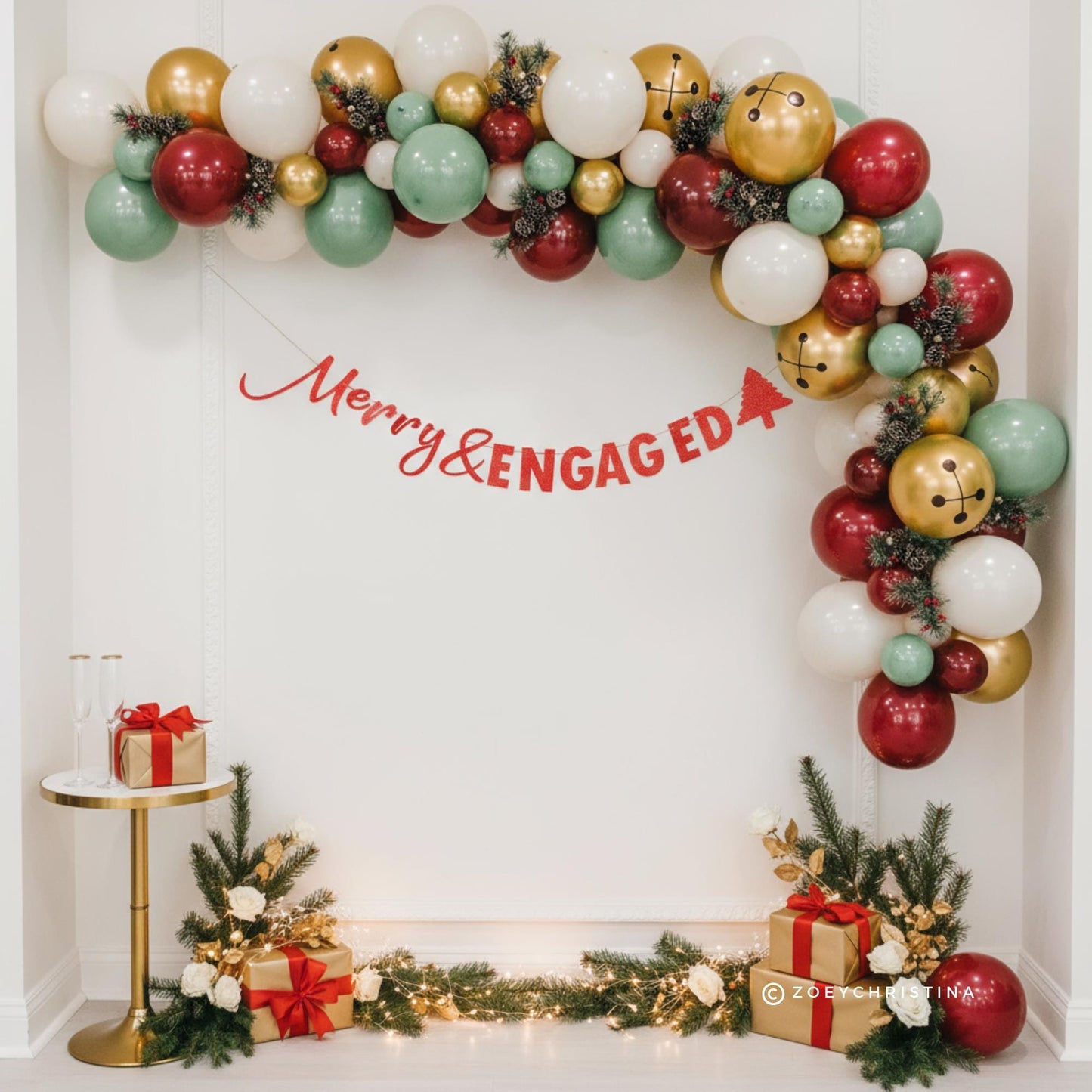 Merry & Engaged Engagement Banner: Holiday Bachelorette Sign