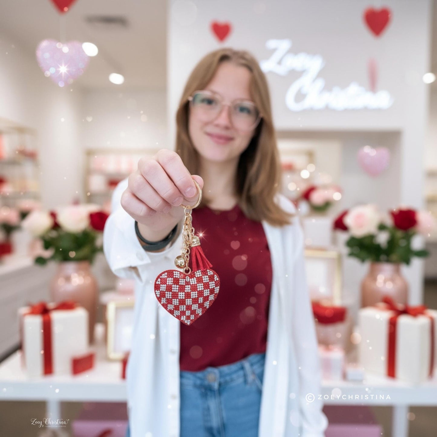 Rhinestone Heart Keychain: Sparkly Purse Charm with Tassel
