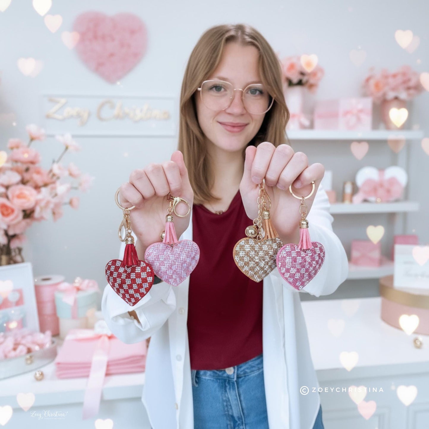 Rhinestone Heart Keychain: Sparkly Purse Charm with Tassel