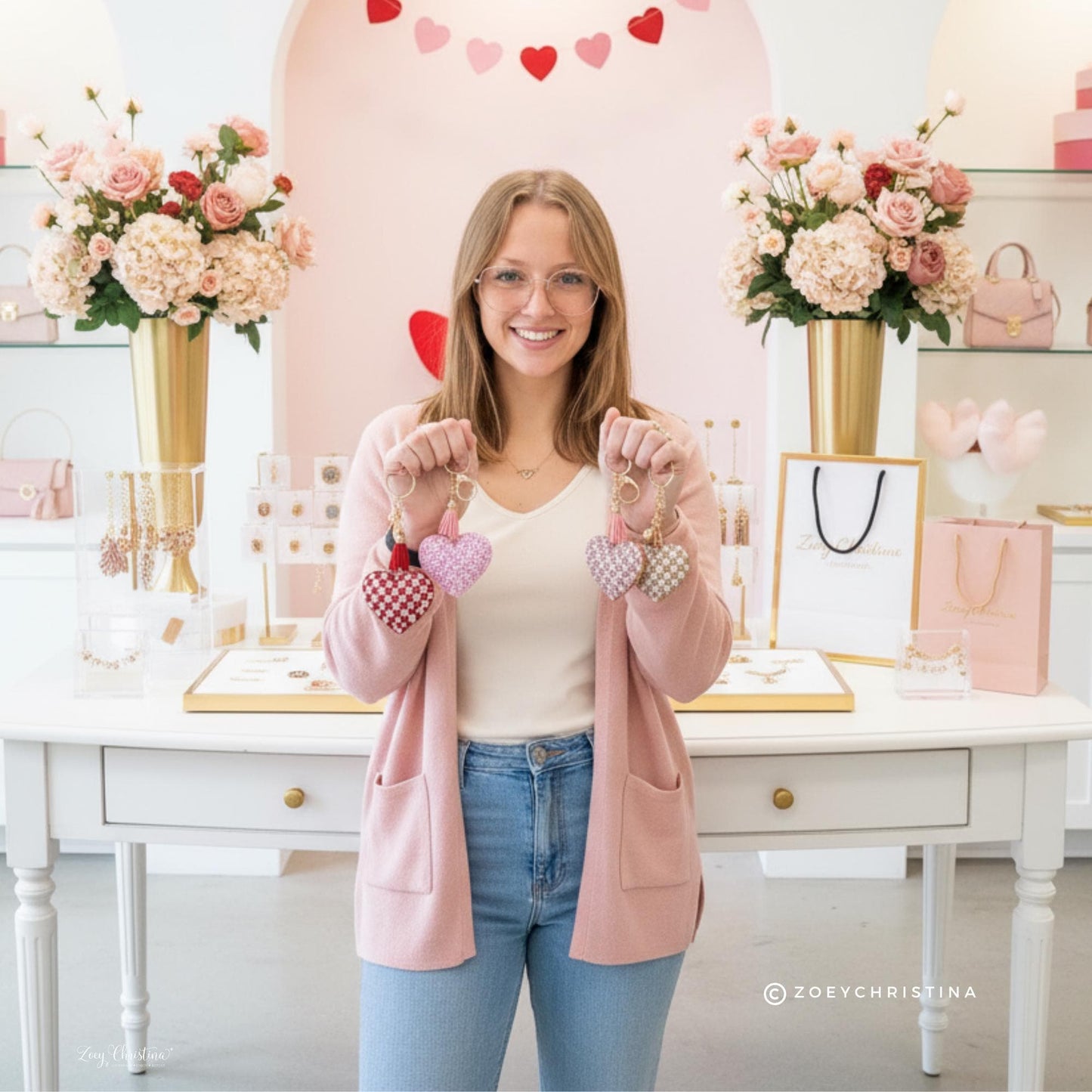 Rhinestone Heart Keychain: Sparkly Purse Charm with Tassel