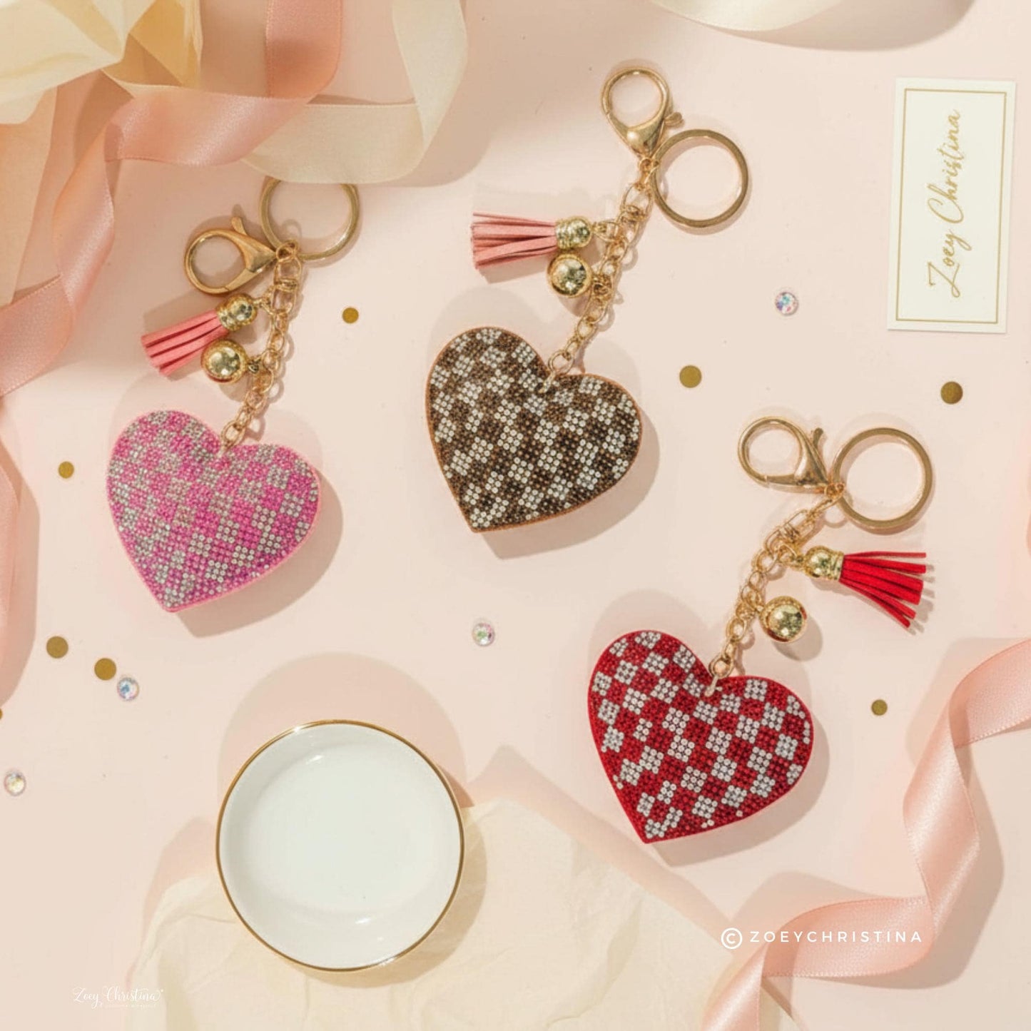 Rhinestone Heart Keychain: Sparkly Purse Charm with Tassel