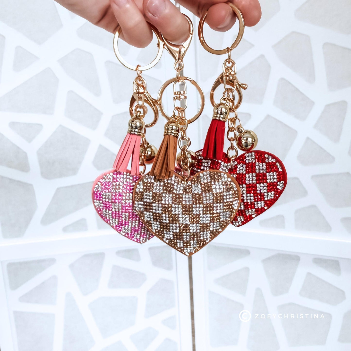 Rhinestone Heart Keychain: Sparkly Purse Charm with Tassel