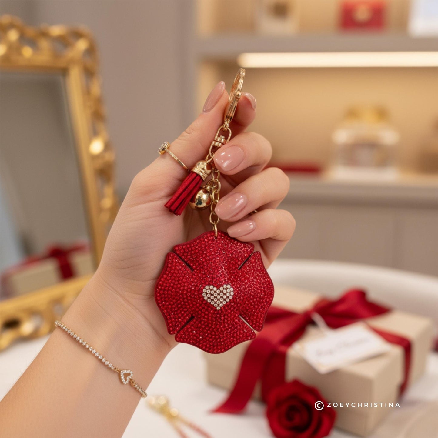 Fire Wife Badge Keychain: Firefighter Maltese Bag charm gift