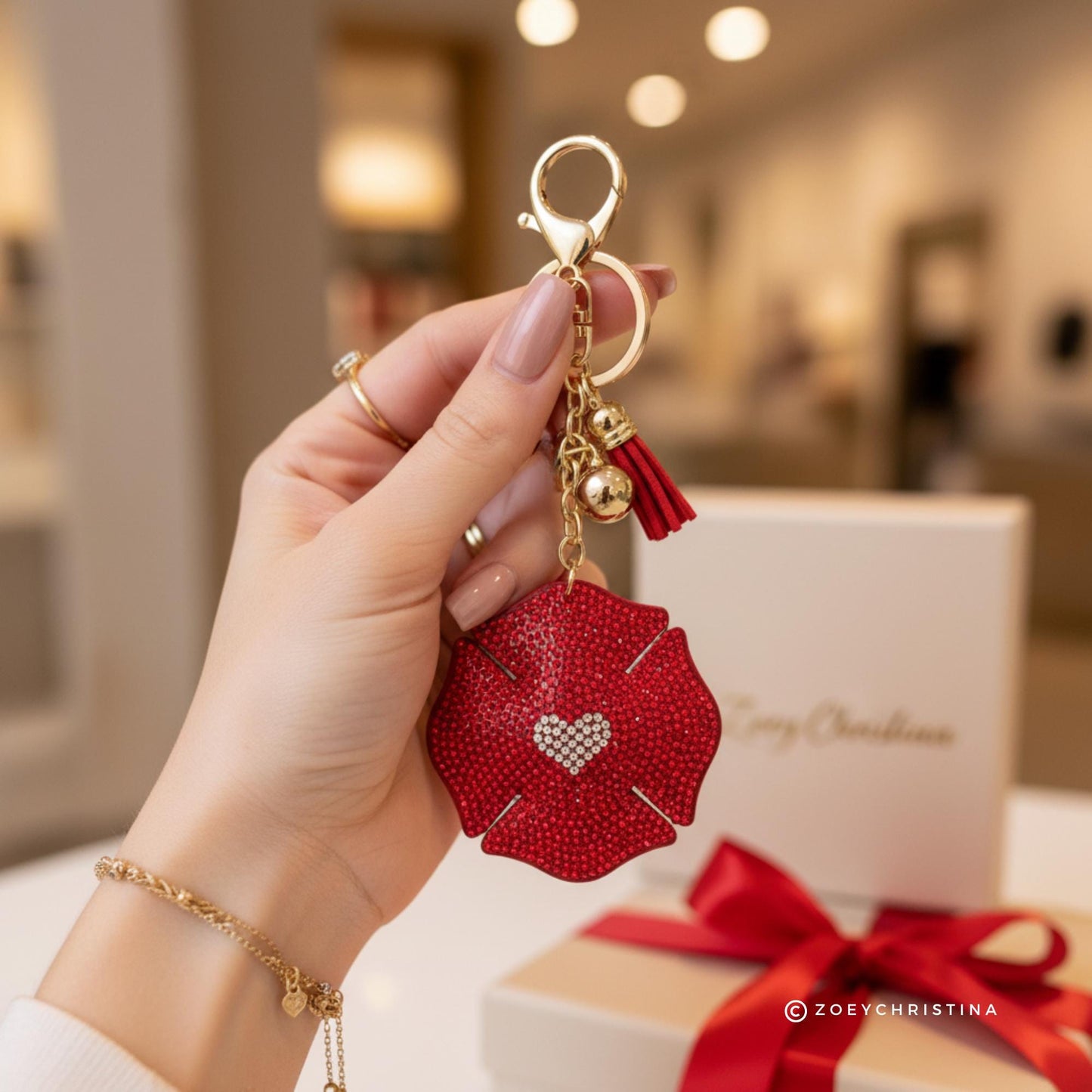 Fire Wife Badge Keychain: Firefighter Maltese Bag charm gift