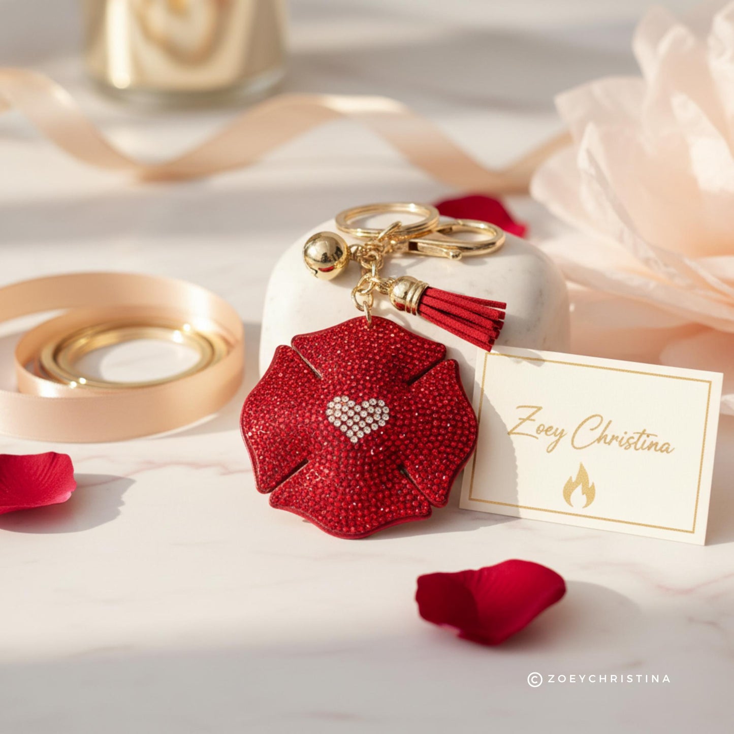 Fire Wife Badge Keychain: Firefighter Maltese Bag charm gift