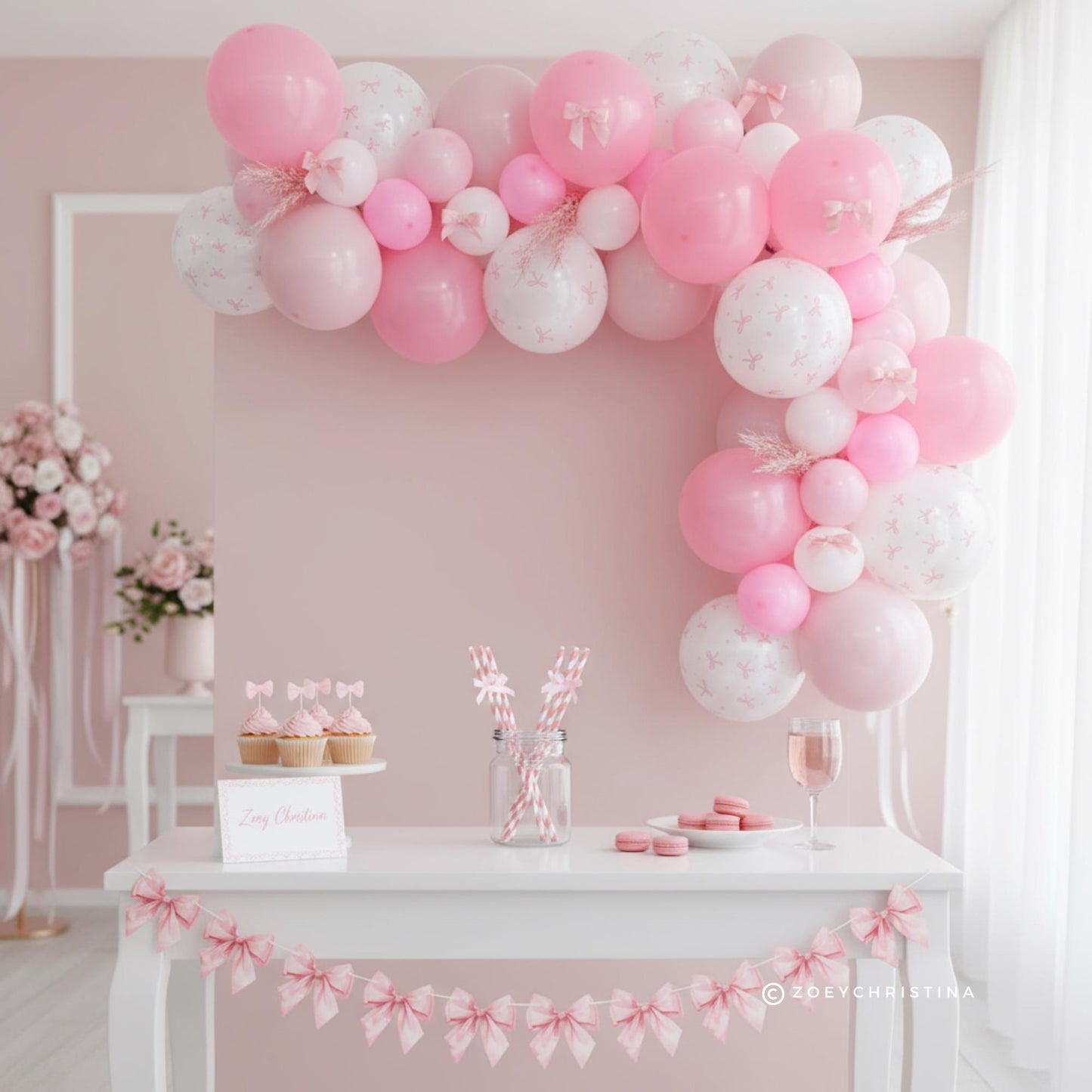 Pink Bow Ribbon Balloon Garland Set: Coquette Soft Girl Aesthetic