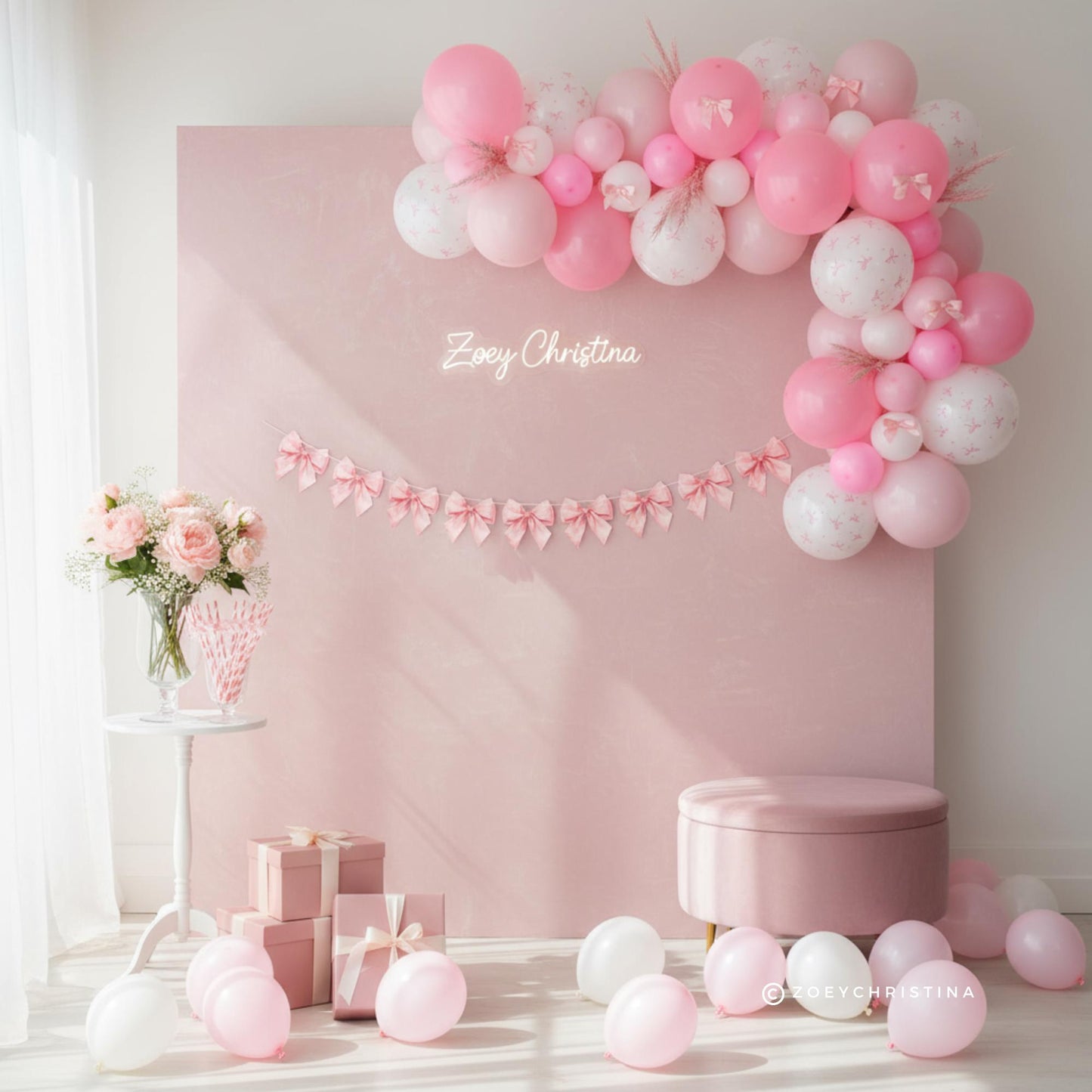 Pink Bow Ribbon Balloon Garland Set: Coquette Soft Girl Aesthetic