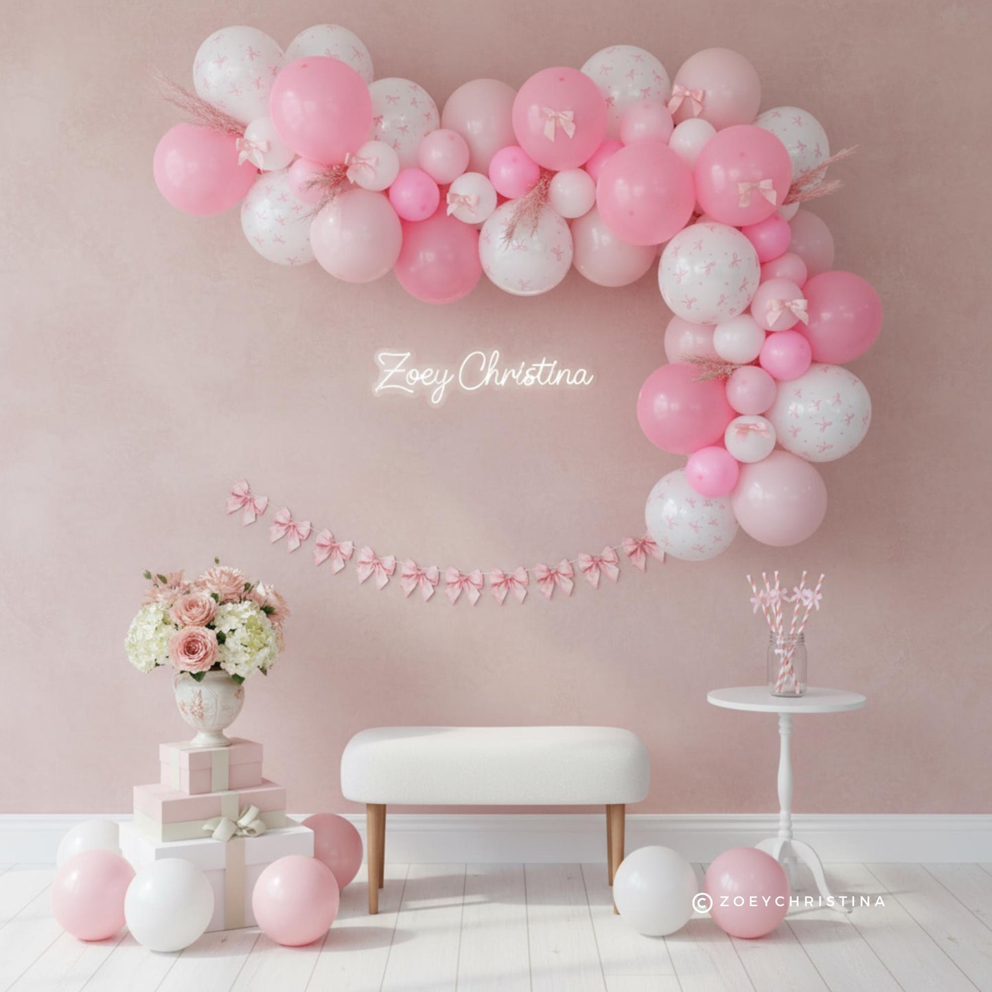 Pink Bow Ribbon Balloon Garland Set: Coquette Soft Girl Aesthetic