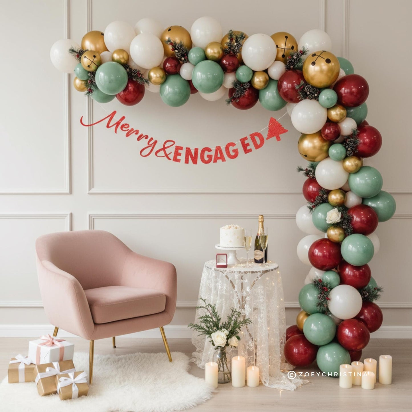 Merry & Engaged Engagement Banner: Holiday Bachelorette Sign