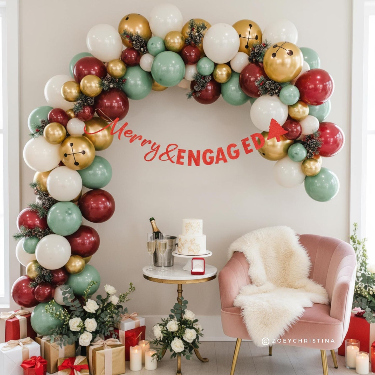 Merry & Engaged Engagement Banner: Holiday Bachelorette Sign