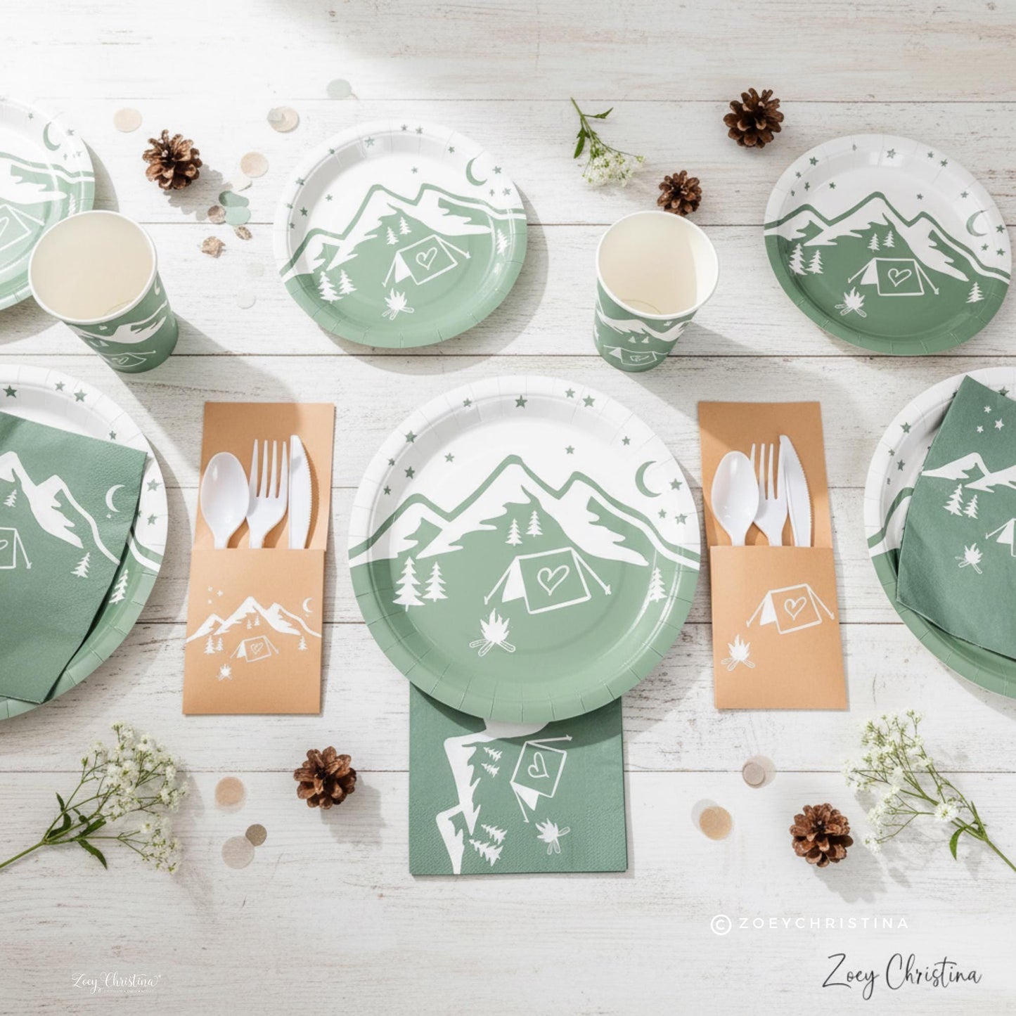 Camping Bachelorette Party Decorations: Plates, Cups, Napkins, Cutlery