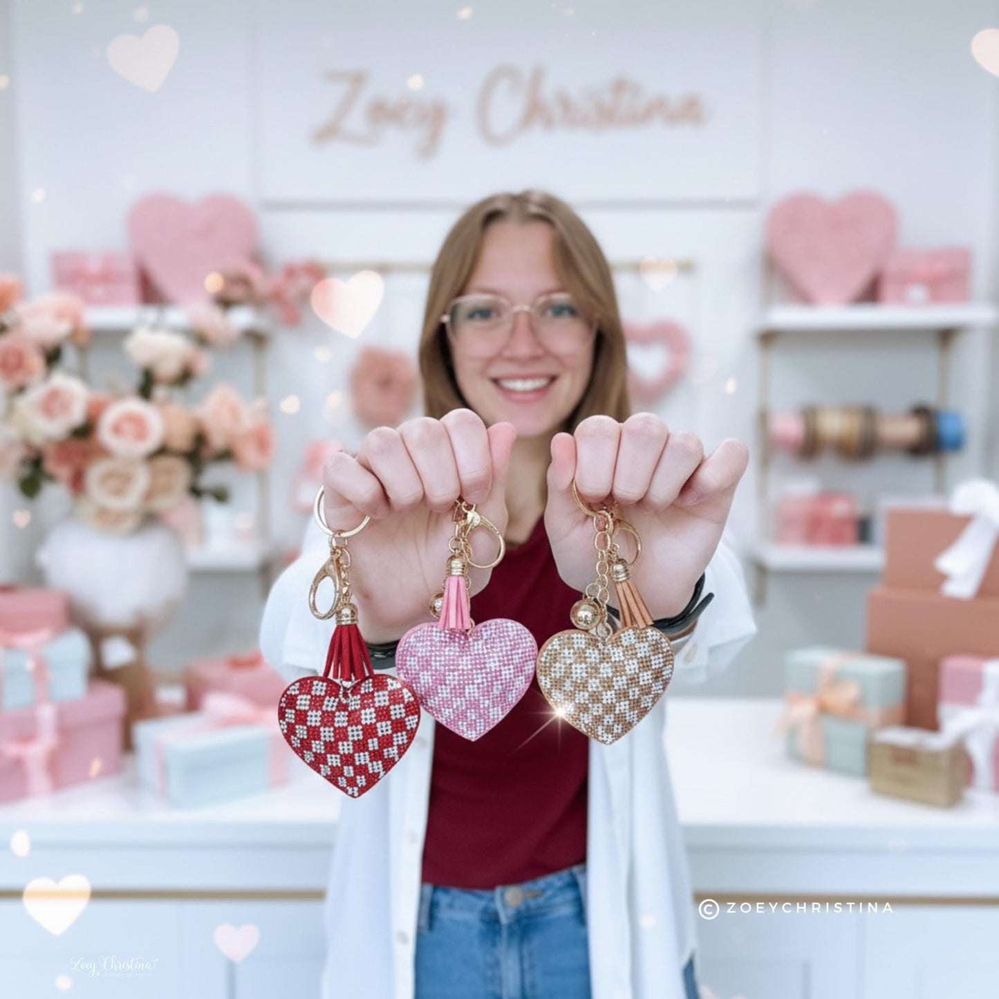 Rhinestone Heart Keychain: Sparkly Purse Charm with Tassel