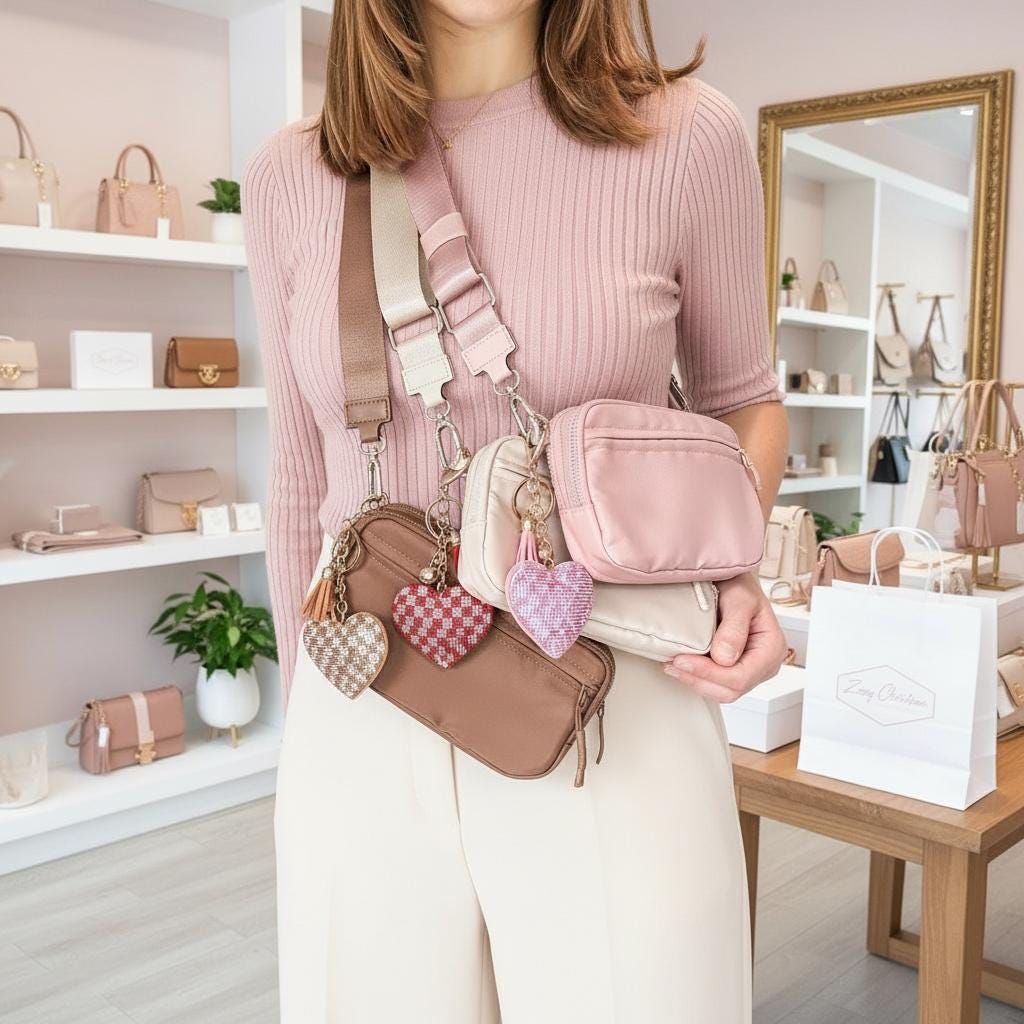 Rhinestone Heart Keychain: Sparkly Purse Charm with Tassel