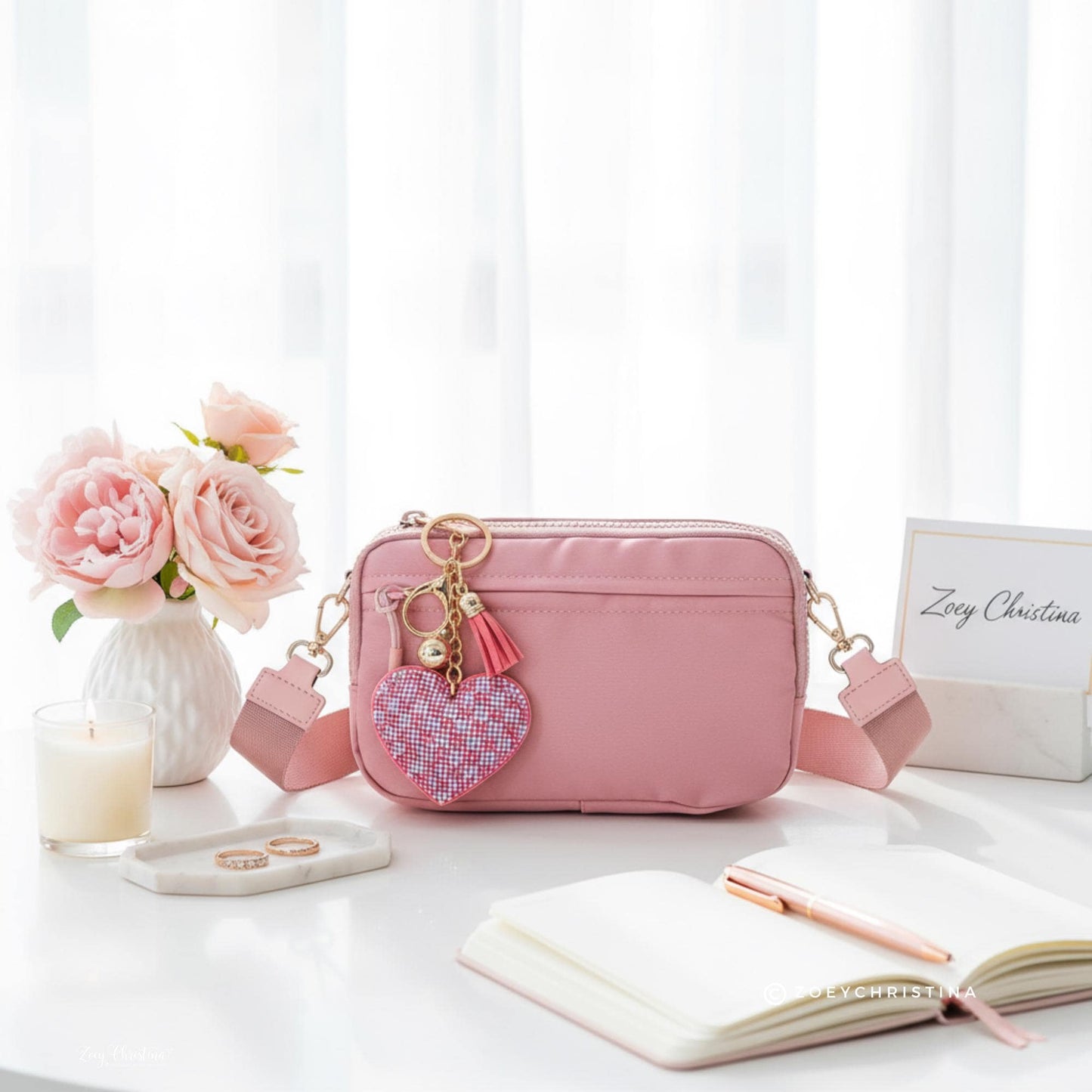 Rhinestone Heart Keychain: Sparkly Purse Charm with Tassel