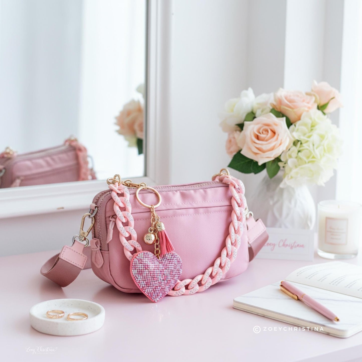 Rhinestone Heart Keychain: Sparkly Purse Charm with Tassel