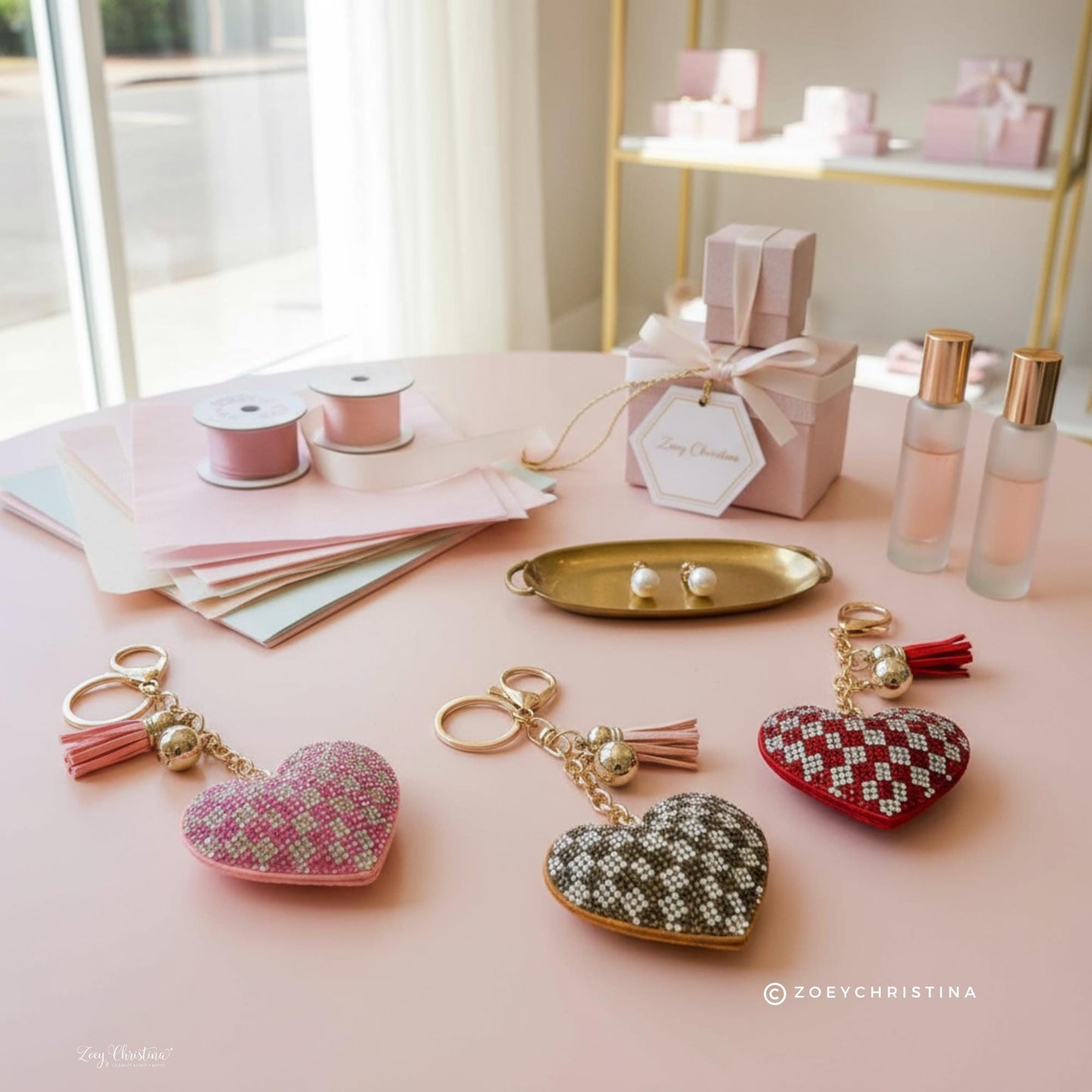 Rhinestone Heart Keychain: Sparkly Purse Charm with Tassel